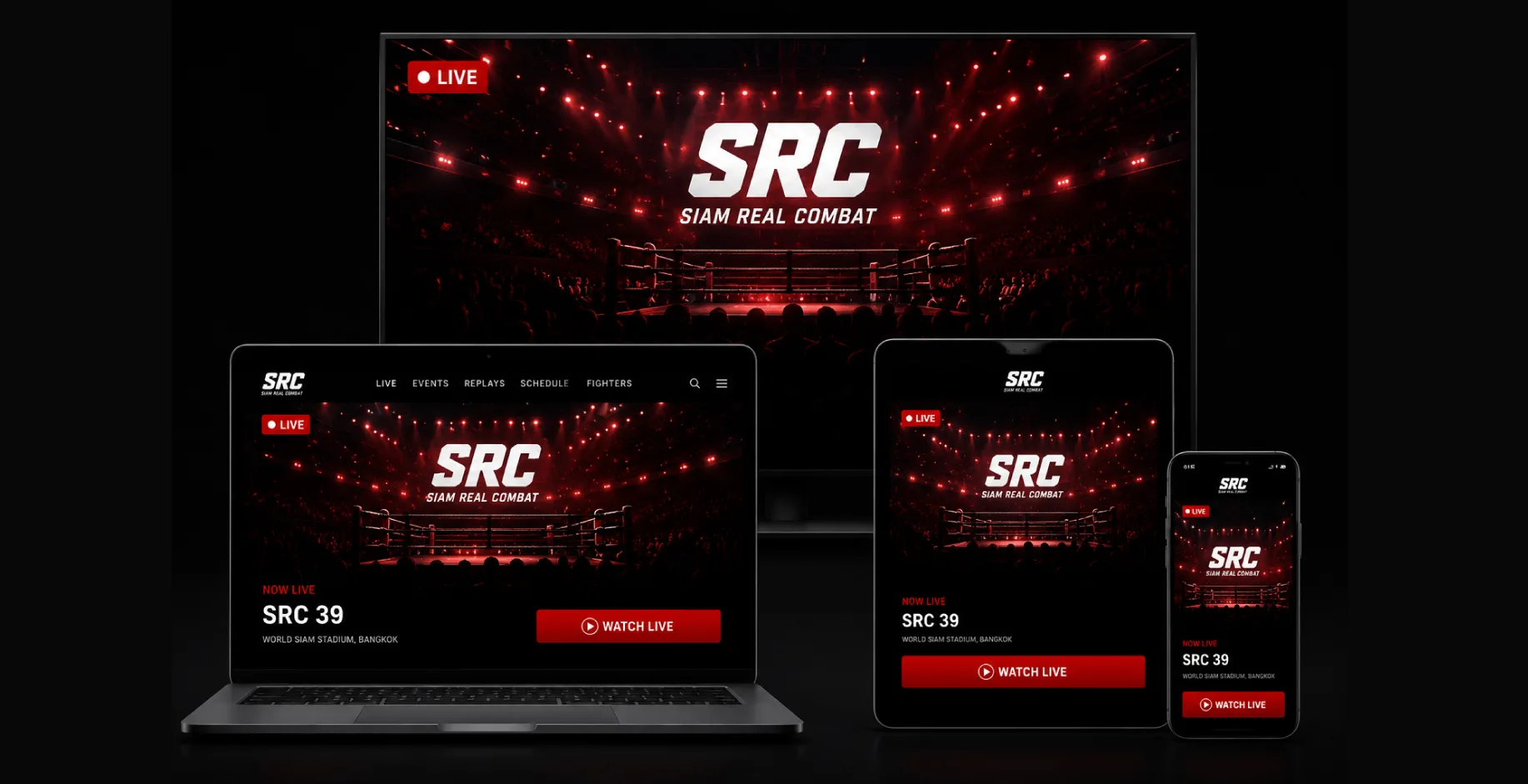 Siam Real Combat viewing experience on a laptop and phone