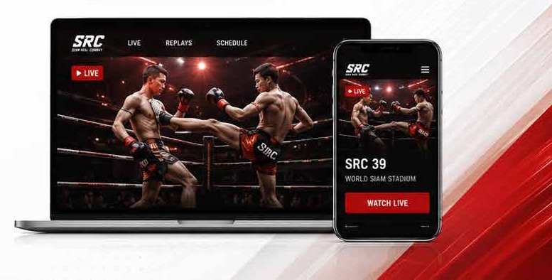 Siam Real Combat viewing experience on a laptop and phone